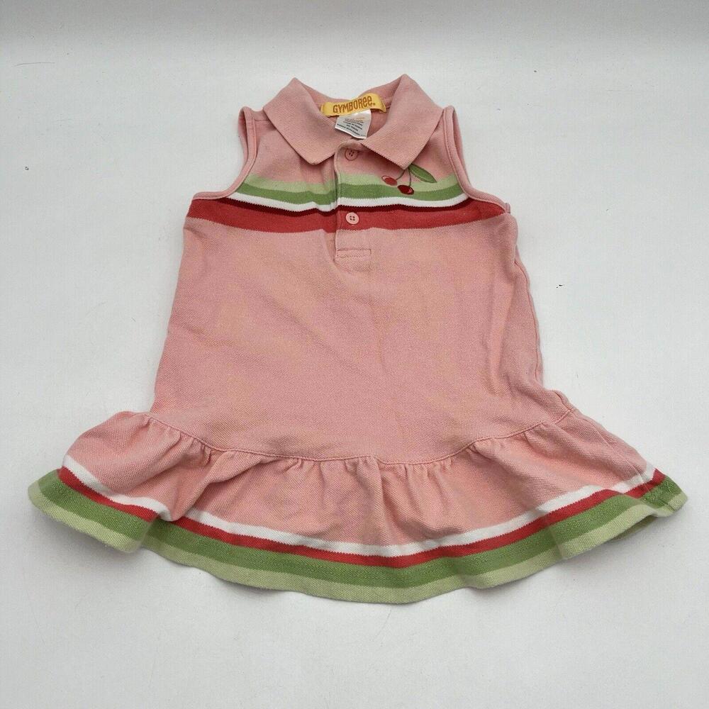 3. Gymboree Baby Girl Pink Cherry Stripped Spring Sporty Dress 6-12 Months